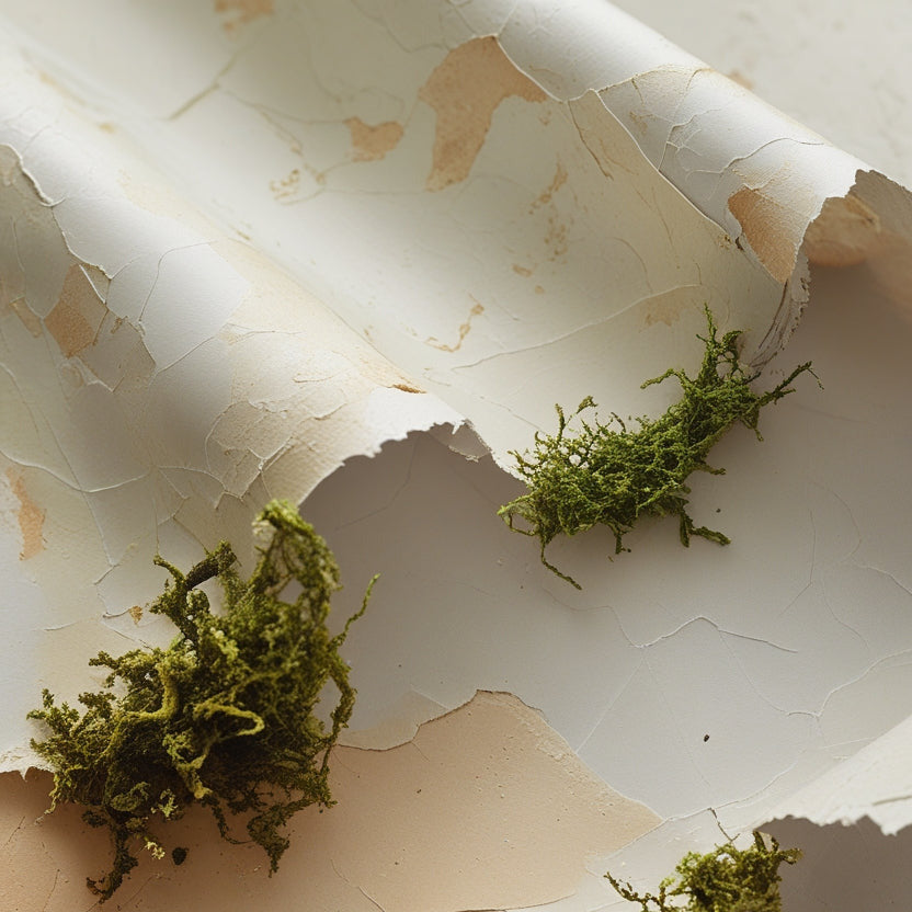 Bild mit Papierstruktur und Moosstücken